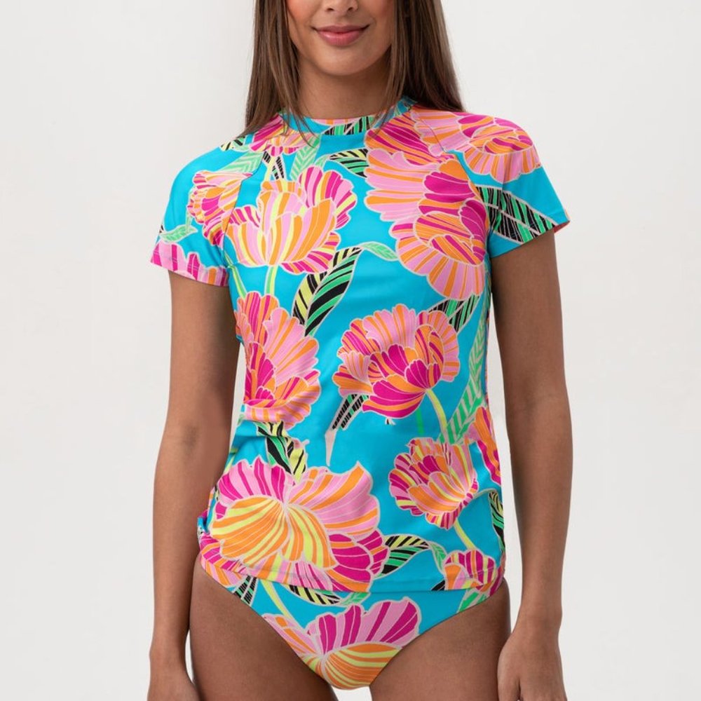 🌸Trina Turk Poppy S/S Rashguard  M 🌸